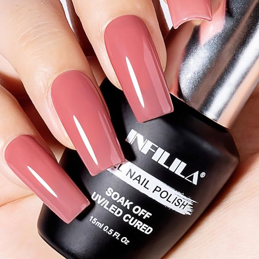 NXJ INFILILA Light Pink Gel Nail Polish, 15ml Baby Milky Pink Soak Off UV LED Gel Polish Long Lasting Shiny, Nude Jelly Sheer Translucent Color for Salon and Nail Art DIY at Home N11