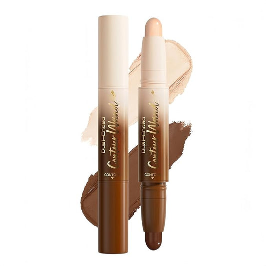 MAEPEOR Contour Highlighter Stick 2 in 1 Smooth Natural Glow Cream Bronzer and Highlighter Stick Long Lasting Non-greasy and Non-drying Brightening Pen (02 Medium)