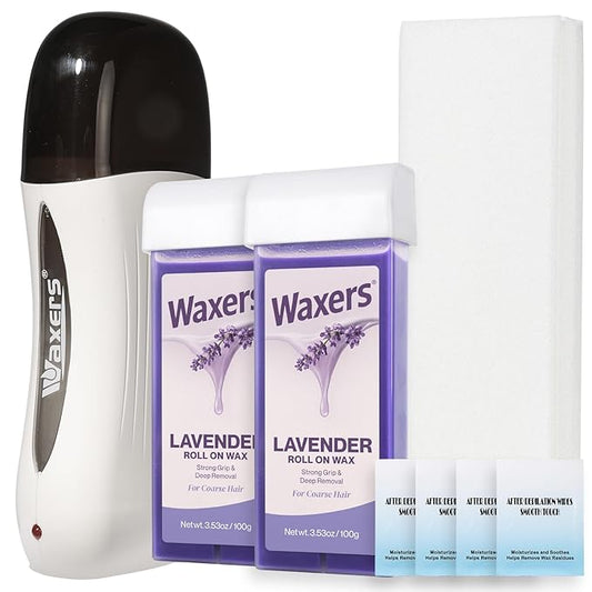 Waxers Wax Roller Kit for Hair Removal Lavender Roll on Wax Kit for Women Men Professional Soft Wax for Leg Arms Back & Armpit