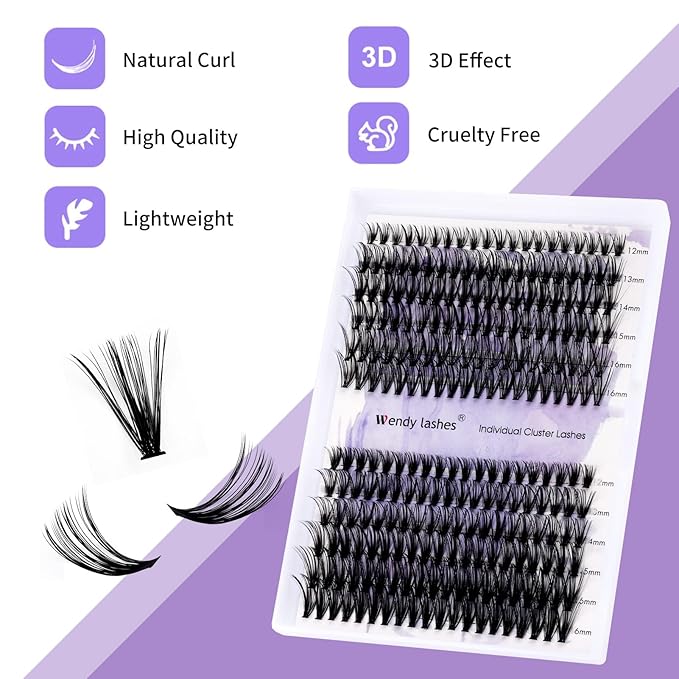DIY Lash Clusters Natural Wispy: 280Pcs, 30D+40D, Wendy, Ultra-light, Natural, Wispy, Waterproof, Cat Eye, D Curl, 12-16mm Mixed, RR126