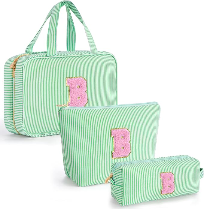 3 Travel Toiletry Makeup Bags for Women - Cute Makeup Bag Organizer Make Up Bag Travel Essentials Personalized Gifts Friend Gifts for Teenager Bridesmaids - Green B