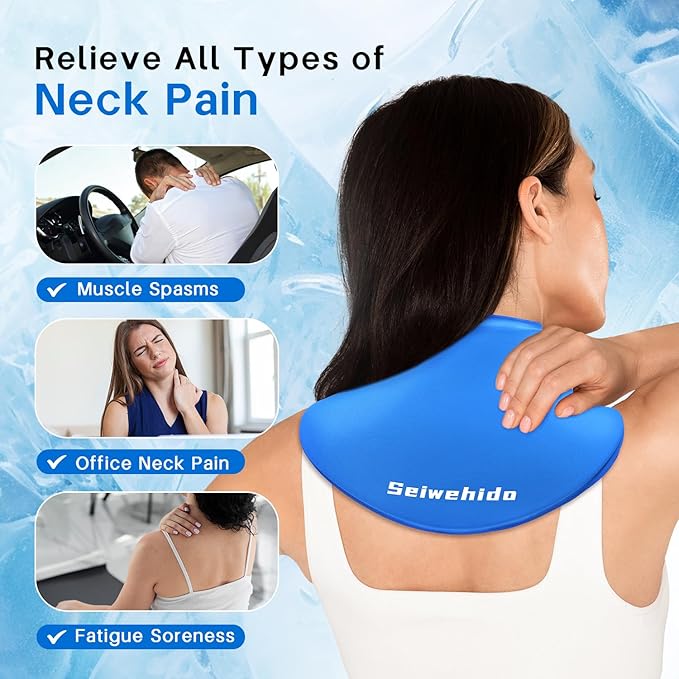 SEIWEHIDO Neck Ice Pack Wrap Cooling Cervical Brace- Upgraded Reusable Hot & Cold Compress Gel Pack for Stiff Neck Shoulder Pain Relief, Swelling, Sprains, Cervical Surgery Recovery & Office Pressure