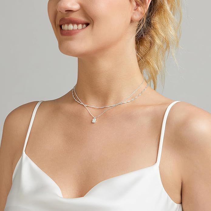 Luxval Diamond Pendant Gold Necklace for Women，Dainty 18k Gold Plated Choker Necklaces Simple Gold Jewelry Gifts for Women Girls