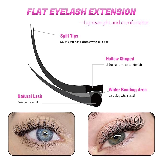 TDANCE Classic Lash Extensions Flat Lashes Eyelash Extensions 0.15mm DD Curl Ellipse Eyelash Extensions 10mm Mixed Black Matte Individual Lashes Salon Use(Flat,DD-0.15,10mm)