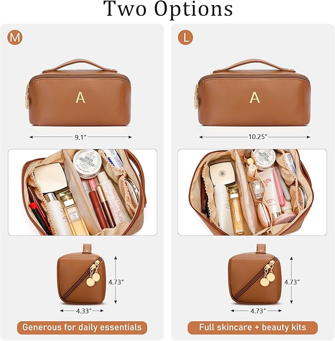 Gifts for Women Bridesmaid Gifts Personalized Initial Makeup Bag PU Leather Cosmetic Waterproof Travel Toiletry Bag (Medium)