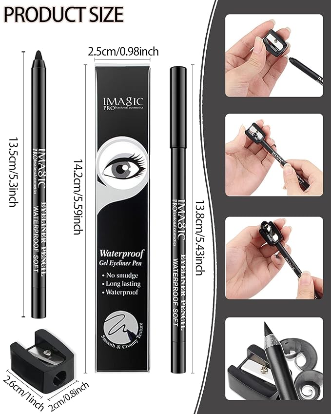 Black & White eye liners Gel pencil for women, White Highlighter Eye Liner Pencil,Matte waterproof Long Lasting Smooth formula Eye Liner Eyeshadow Makeup Pencil, with Sharpener,Gift Set for Women
