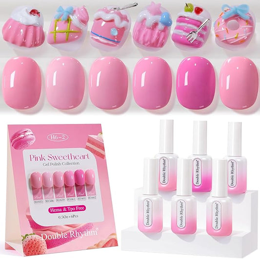 Double Rhythm 6 Pcs Hema Free Gel Polish Set 0.50 OZ Same Color Same Bottle Soak Off Neutral Natural Milky Gel Polish Kit Nail Art Manicure Salon DIY at Home (Peach Pink Rose-H6-2)