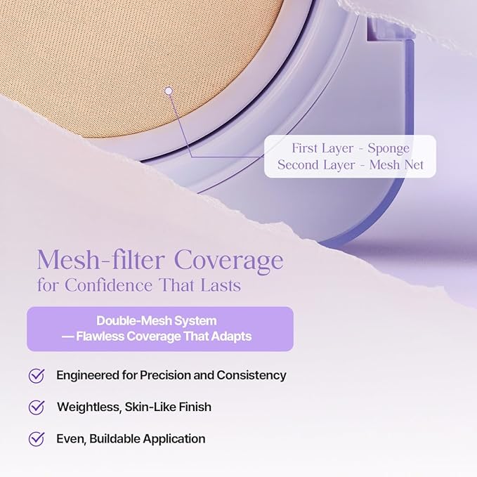 CLIO Kill Cover Mesh Blur Cushion Foundation, Flawless Full Coverage, Pore Blurring for Smooth Skin, Semi-Matte Finish, Long-Lasting, Lightweight, Oil-Control, Korean Foundation (21N LINEN)