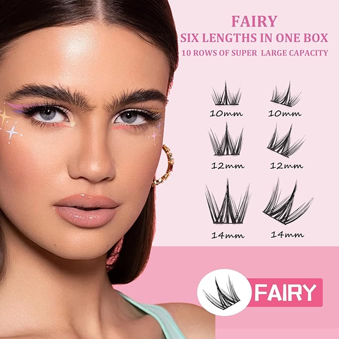 ISOOLU Fairy Lash Clusters Manga Individual Lashes C Curl Wispy Eyelash Clusters WideSpan Eyelash Extension Kit with Lash Bond and Seal Wet-Look Spiky Cluster Lashes (Cutey KIT 240)
