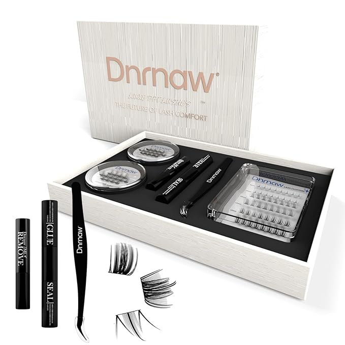 Luxury Lash Clusters Kit - Wispy & Fluffy Cluster Eyelash Extensions 8-16mm, 150H Wear | Korean Hypoallergenic PBT Fibers, Waterproof Glue & Seal | Gift Ready Premium Box (Mix-sliver box)