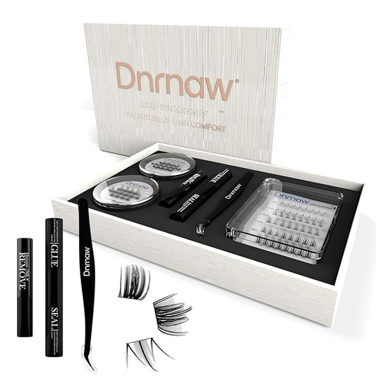 Luxury Lash Clusters Kit - Wispy & Fluffy Cluster Eyelash Extensions 8-16mm, 150H Wear | Korean Hypoallergenic PBT Fibers, Waterproof Glue & Seal | Gift Ready Premium Box (Mix-sliver box)