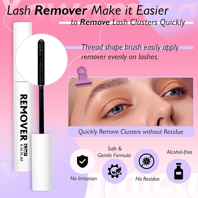 Yawamica Lash Clusters Kit Fluffier Eyelash Extension Kit 100D Thick Volume Individual Lashes 10-18mm 300pcs Eyelash Clusters with Bond and Seal and Lash Remover and Lash Applicator Kit DIY at Home