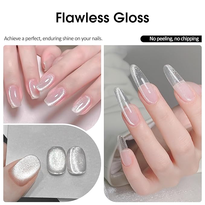 VENALISA Glass Cat Eye Gel Nail Polish, 1 Pcs Silver Glitter Holographic Magnetic Gel Polish Color High Gloss Soak Off U V Nail Manicure Salon and DIY at Home Gifts for Women