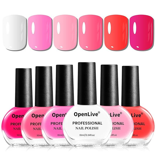 OpenLive 10ml 6 Colors Red Rose Pink Nail Polish Set Romantic Color Series Nail Polish Quick Dry Long Lasting Valentine's Day Gift for Her