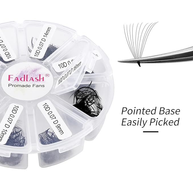 FADLASH 1000 Fans 10D Premade Volume Eyelash Extensions Mixed Tray Premade Fans Eyelash Extensions D Curl Premade Lash Fans Pointed Handmade Promade Loose Fans Thin Base (10D-0.07D,9-16mm)