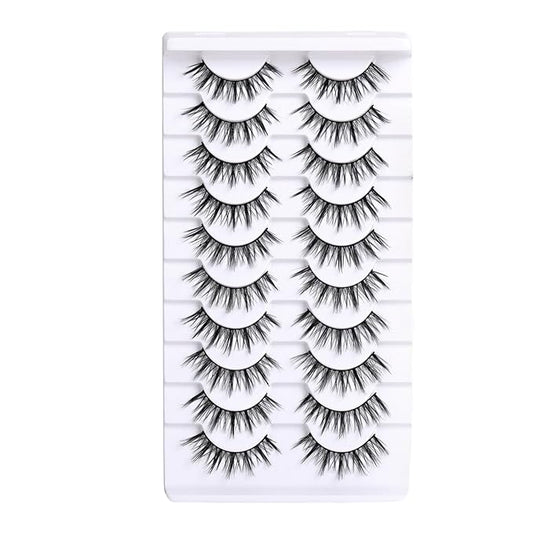 10 Pairs False Eyelashes with Tweezers and High-grade Synthetic Fibers Three-dimensional Long Slender Style Natural Curl Realistic Look Durable Long-lasting Suitable for Daily Comm (Black-E)