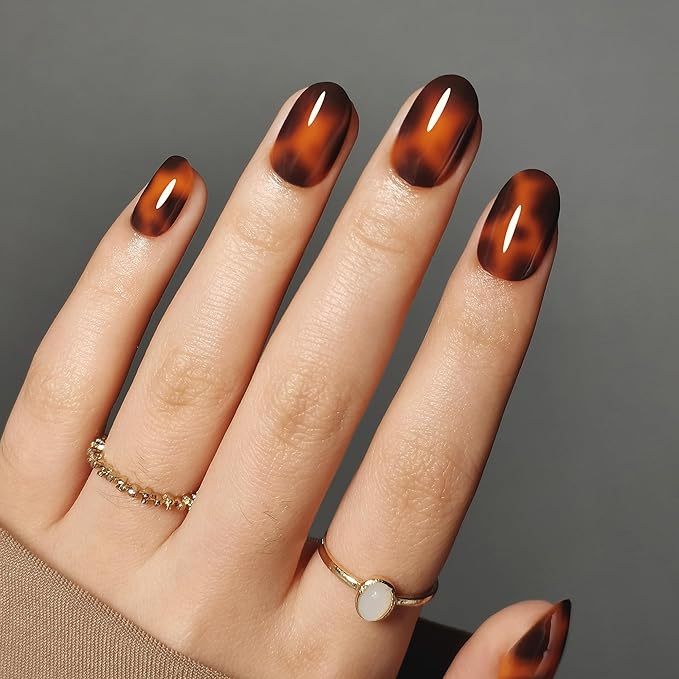 RPNZL Press On Nails - Tortoise | Amber Tortoise Shell Short Oval, Salon Quality | 32 Nails, 16 Sizes Kit with Glue and Adhesive Tabs I Female Founded - Beauty, Self Care