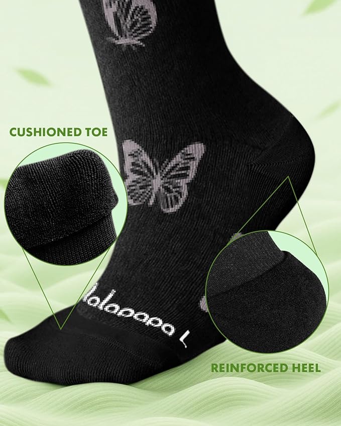 Lalapapa Bamboo Viscose Compression Socks for Women Men 2 Pairs 15-20mmHg Knee High Compression Socks Travel Nurse