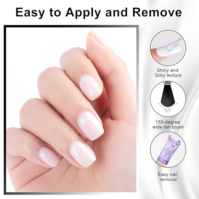 NXJ INFILILA Milky White Gel Polish, Sheer White Gel Nail Polish, 15ML Translucent Milky Nude Color, Neutral Transparent Sheer Color Soak Off Nail Art Salon DIY at Home for Women 0.51Oz N01