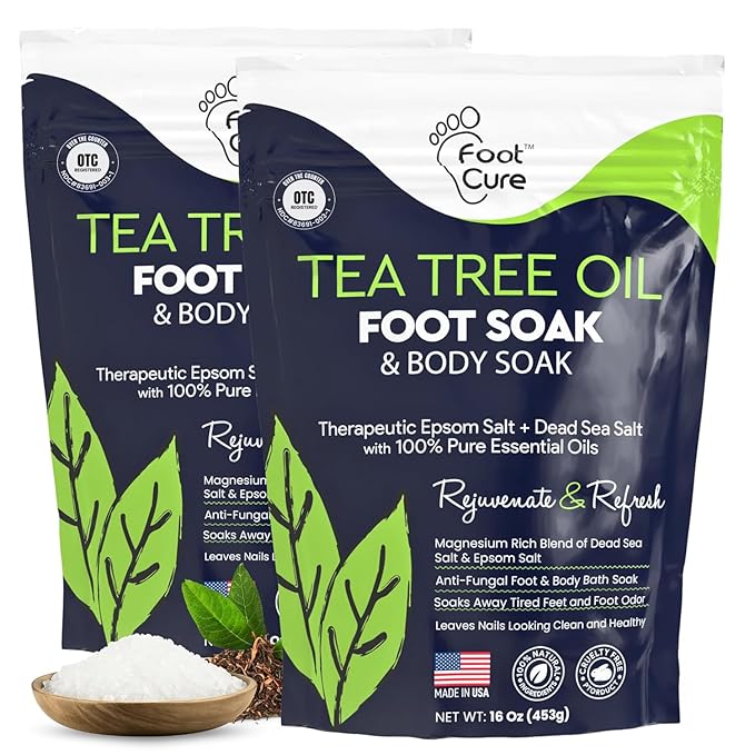 FOOT CURE Tea Tree Oil Foot Soak with Epsom Salt - Best Toenail Fungus Treatment, Athletes Foot & Softens Calluses - Soothes Sore & Tired Feet, Fungal Toe, Foot Odor Scent, Spa Pedicure (Pack of 2) | Tea Tree Oil, with Epsom Salt, Fungal Toe, Foot Odor...