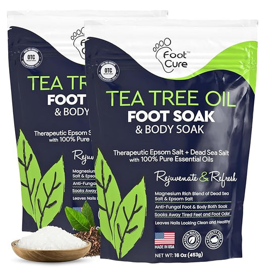 FOOT CURE Tea Tree Oil Foot Soak with Epsom Salt - Best Toenail Fungus Treatment, Athletes Foot & Softens Calluses - Soothes Sore & Tired Feet, Fungal Toe, Foot Odor Scent, Spa Pedicure (Pack of 2) | Tea Tree Oil, with Epsom Salt, Fungal Toe, Foot Odor...