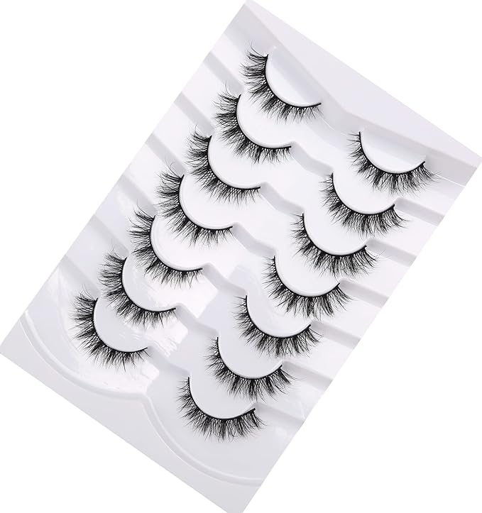 Pooplunch False Eyelashes Cat Eye Lashes Natural Cluster Extension Look Wispy Short Volume 8D Faux Mink Lashes Fake Eyelashes Strips 7 Pairs Pack