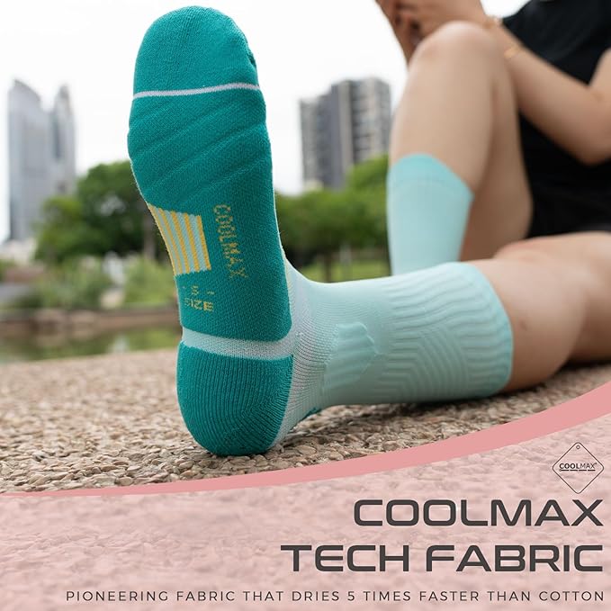 Coolmax Compression Running Socks for Women 3 Pairs, Anti-Blister Moisture Wicking Boot Crew Cushion Athletic Workout Socks