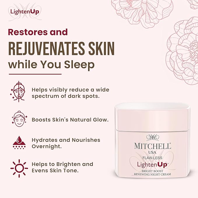 Lighten Up Flaw-Less Bright Boost Renewing Night Cream - 50g - Deeply Moisturizing, Evens Tone, Boosts Radiance, Smooths Texture - Brightening Face Cream For All Skin Types with Imperial Peony