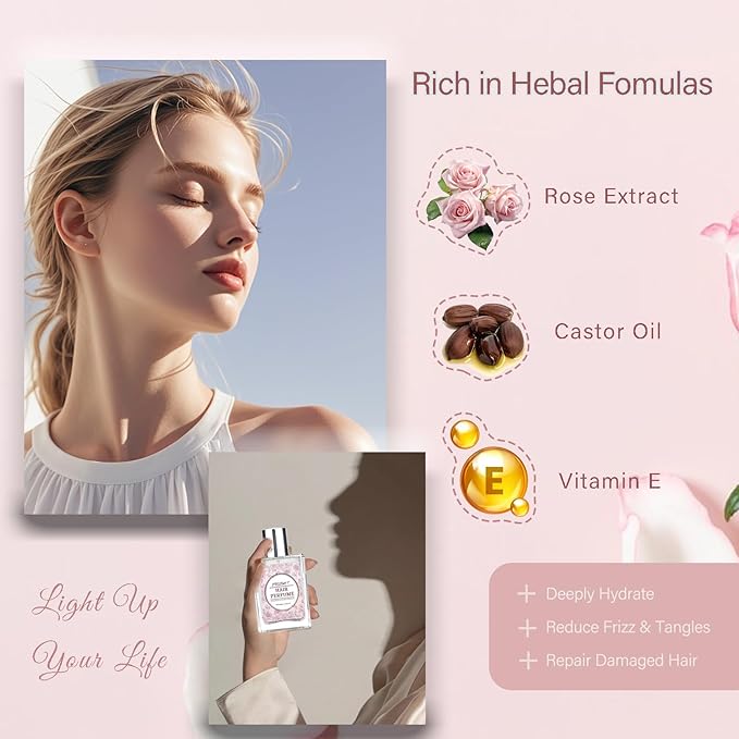 Fvquhvo Hair Perfume for Women, Long Lasting Pheromone Perfume, Hair and Body Mist, Romantic Rose Scent, Hydrates and Nourishes, 50ML