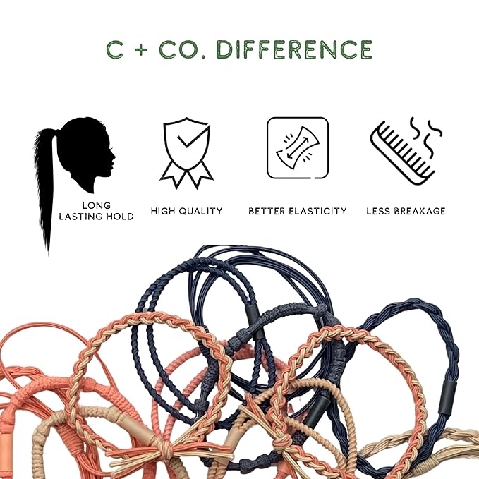 Coiffed + Co. Stacked Bracelet Hair Ties (Color: Linen, Peach, Navy) 14 Count, Hair Ties for Women, No Damage Hair Elastics, Hair Bands, Ponytail Holders, Ties for Thick and Thin Hair, Holiday Gift
