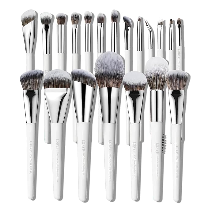 LORYP Makeup Brush Set Professional Soft Synthetic Vegan Luxury Cosmetic Brushes for Face & Eye White 20 Pcs
