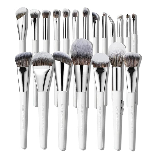 LORYP Makeup Brush Set Professional Soft Synthetic Vegan Luxury Cosmetic Brushes for Face & Eye White 20 Pcs