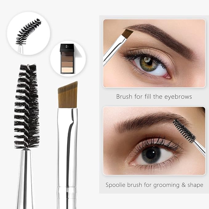 qiipii Professional Double-Ended Angled Eyebrow and Spoolie Brush - Makeup Grooming Tool for Precision Application of Brow Powders, Shaping and Lash Grooming