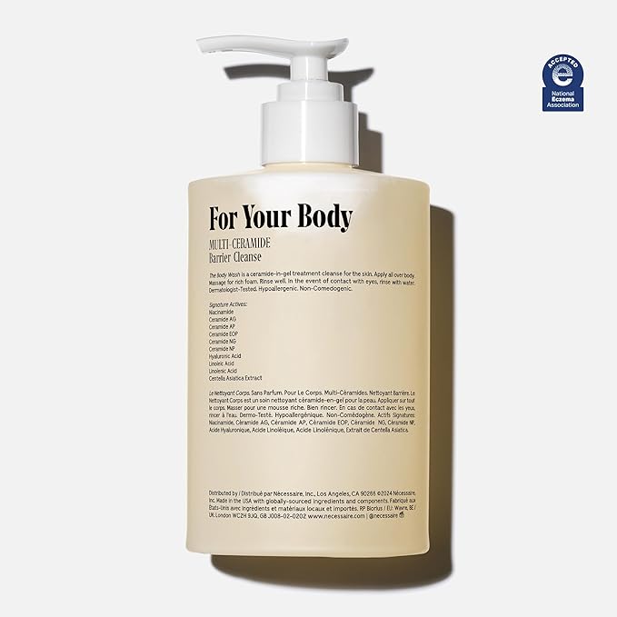 Nécessaire The Body Wash Fragrance-Free. Natural Body Wash for Women + Men. Barrier Cleanse. Multi-Ceramide Gel Cleanser, 16.9 Fl Oz.