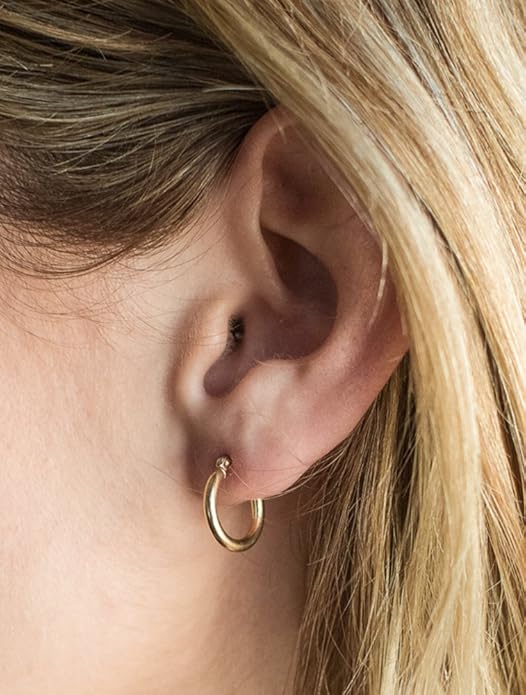 14K Gold Classic Real Hoop Earrings, (2mm Tube)