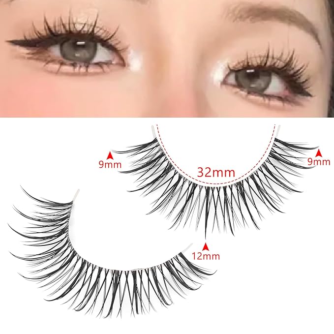 outopen 10 Pairs Manga Lashes Natural Look Clear Band Lashes Japanese Anime Eyelashes Asian Style False Eyelashes Wispy Thin Band False Lashes Korean Makeup Fake Eyelashes Fairy Lash Clusters