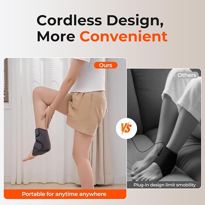 HOMVIMI Cordless Ankle Massager for Pain Relief - 3-in-1 Foot Renew Triple Method Massager with 6 Heating and 3 Vibration Levels, 3000mAh Rechargeable Battery, Auto Shut-Off, Gifts for Women Men, Grey