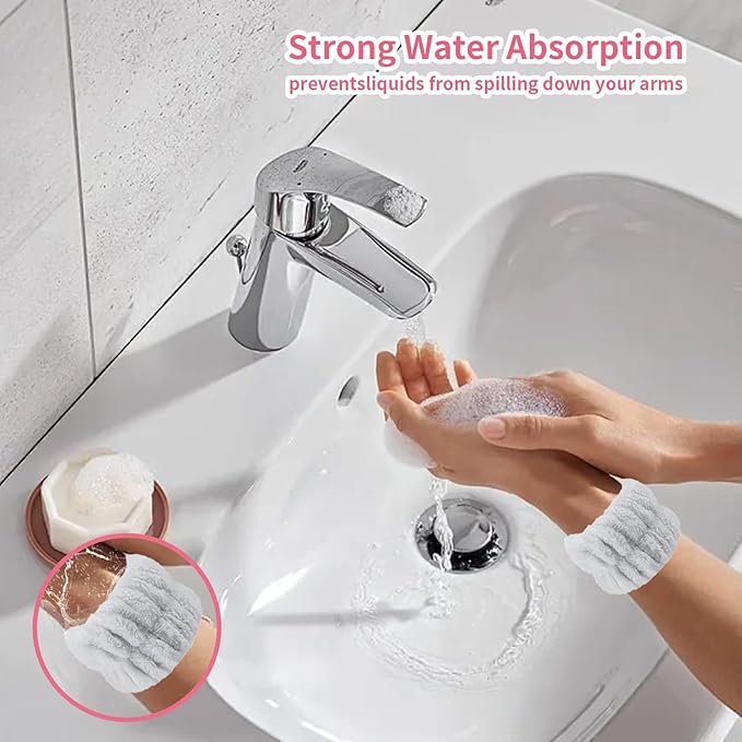Amsomyin 12Pcs Microfiber Wrist Bands for Washing Face, Spa Face Wash Wristbands, Elastic and Highly Absorben, Not Easy to Get The Cuffs of Your Clothes Wet.