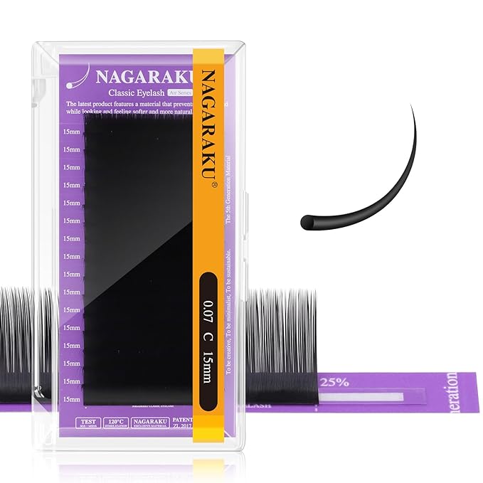 NAGARAKU Individual Eyelash Extensions, Volume & Classic Lashes 5th Generation Soft Natural Beauty Salon Professional Anti-rebound Single Lash Extension Supplies 16 Rows -0.07 C Curl 15mm