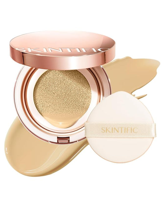 Full Coverage Cushion Foundation #22W Sheer Beige| Satin Glow Finish, Oil-Control & Waterproof, Buildable Tattoo Cover Cushion for All Skin Types