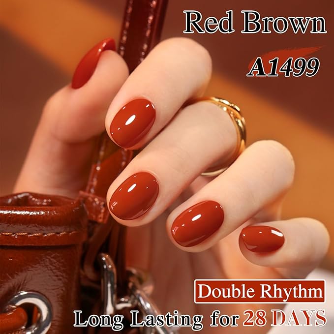 Double Rhythm 0.5 Oz Gel Nail Polish Neutral Natural Same Color Same Bottle Translucent Light Milky Pastel 15ML Manicure French Design Art DIY at Home (Red Brown-A1499)