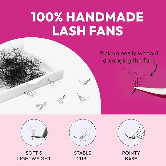 Eyesy Lash 500 Camellia Promade Fans - 5D 0.07 Size 12-14-16mm Curl C - Natural Premade Lash Fans for Eyelash Extensions 3 Lengths in 1 Loose Pre Made Eyelash Create Depth, Texture, Layer, Volume