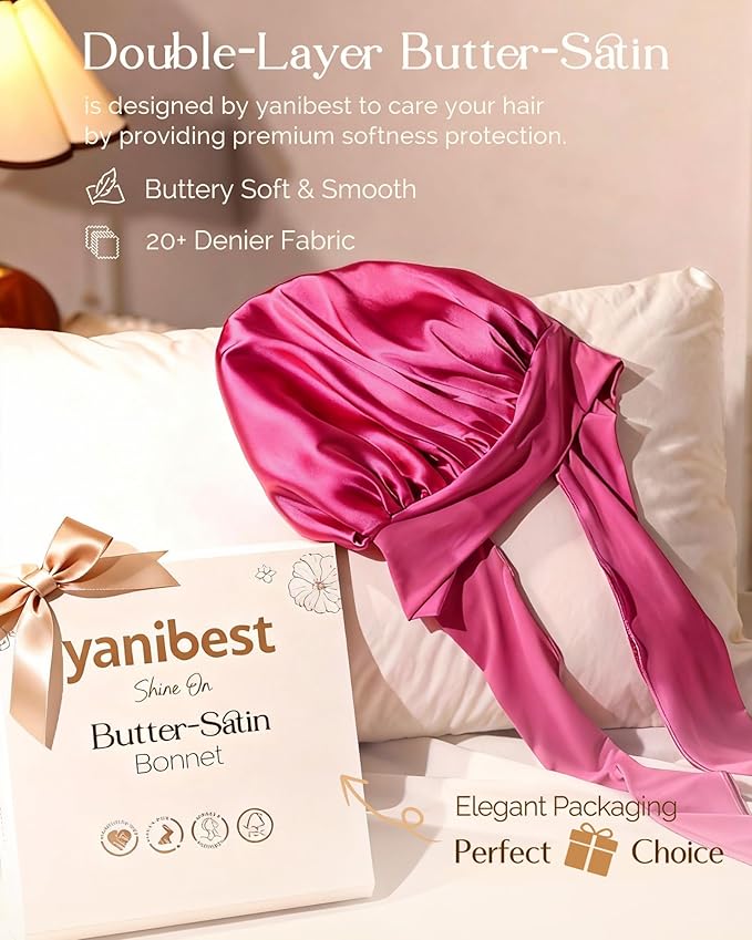 YANIBEST Adjustable Silk Bonnet for Sleeping Women Double Layer Satin Bonnet Reduce Friction Prevent Frizz Curly Hair