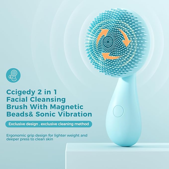 Face Scrubber Facial Cleansing Brush Rotating Magnetic Beads & Massage Cleaning Electric Face Scrubber, Waterproof and Rechargeable Exfoliating Face Scrubber Brush