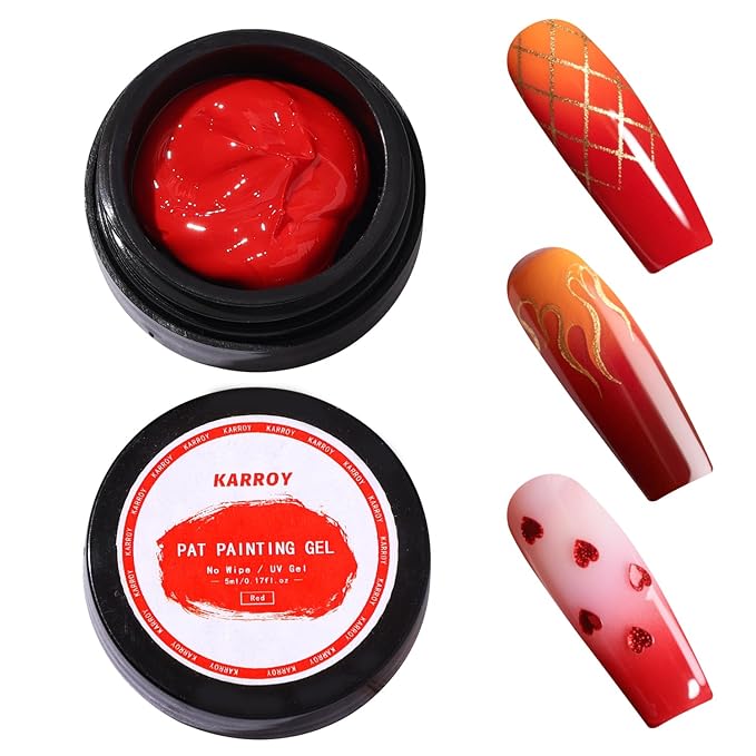 Karroy Sponge Pat Paint Nail Gel, Blending Colors Ombre Nails Gradient Gel Nail Blush Blooming Aura Nails Drawing Stripper Floral Painting Nail Art, No Wipe, UV/LED Curing 5ml 1PC (Red)