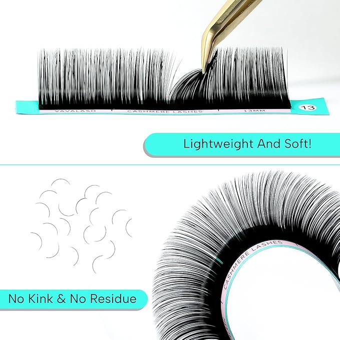 VAVALASH Cashmere Lashes 0.03/0.05/0.07 Premium Lashes Volume Eyelash Extensions 8-20MM Individual Silk Lashes, Soft Super Matte Black Professional Lashes Extension Tray Supplies (0.03-CC-15MM)