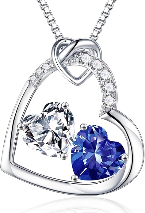 Iefil Valentines Day Gifts for Her - 925 Sterling Silver Heart Birthstone Necklace, Anniversary Birthday Gifts for Women Wife Girlfriend, Jewelry for Mom Daughter