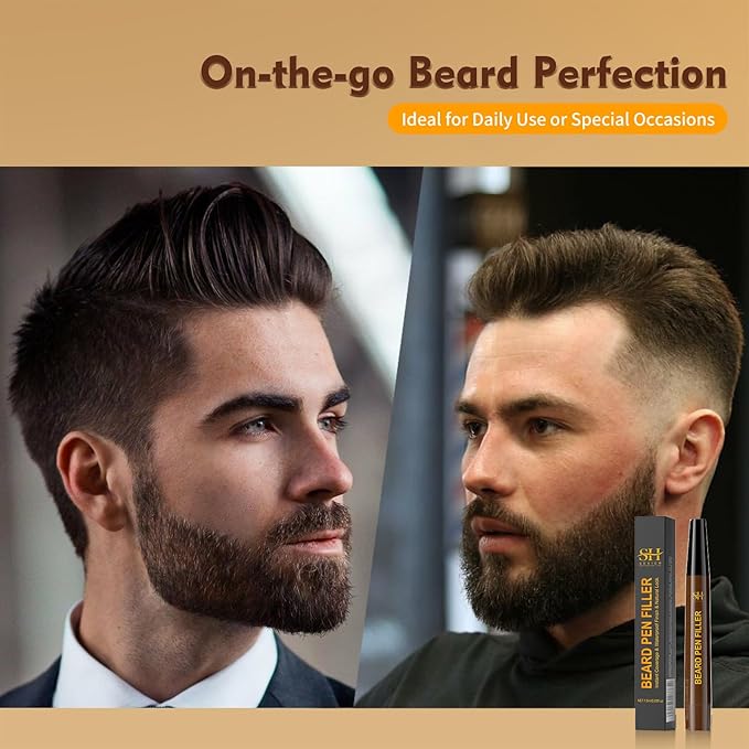 Sevich Beard Pencil Filler for Men Black, Instant Beard Dye for Men,48h Waterproof & Sweatproof, 4-Prong Tip for Seamless Application, Enhances All Beard Types with Fuller