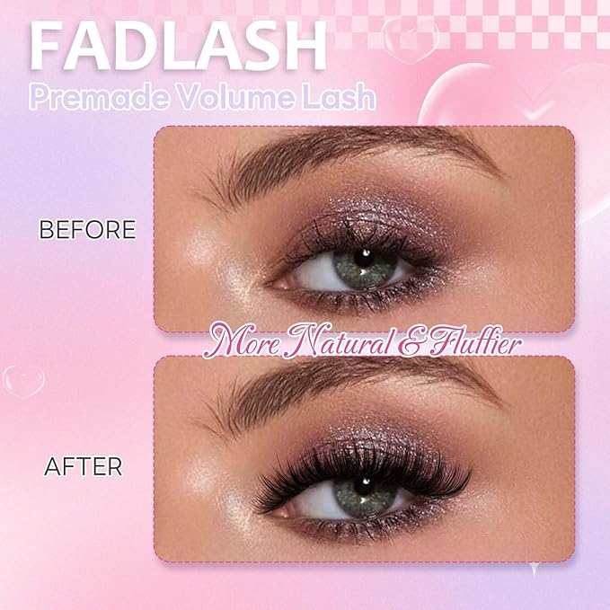 FADLASH Premade Lash Fans Double Layers Fluffy Premade Fans Eyelash Extensions 0.07 Thickness D Curl 10D Volume Lashes Premade Easy Fan Lashes (10D-0.07-D, 14mm)