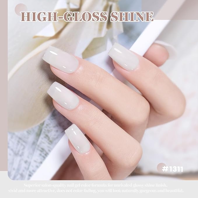 RARJSM Nude Gray Milky White Gel Nail Polish Neutral Skin Tone Sheer Jelly Gelpolish 1PC 15ml Single Bottle Creamy Transparent Natural Nudegel Polish Soak off Cured for Home Salon French Manicure